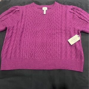 St. John's Bay Cable Knit Crew Sweater - Fuchsia